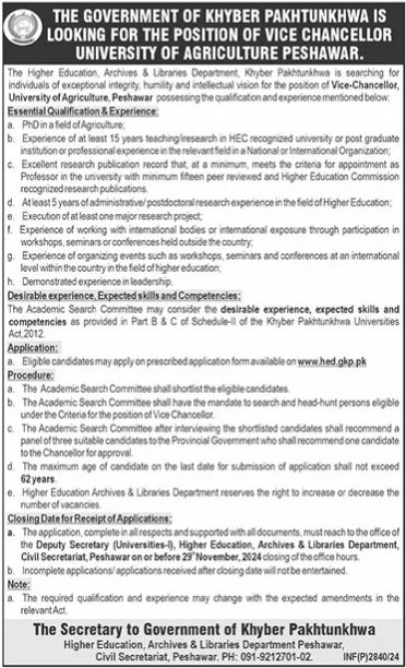 Jobs at the University of Agriculture Peshawar in 2024