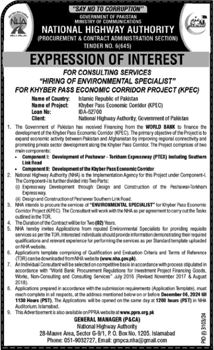 Jobs at NHA Islamabad in 2024