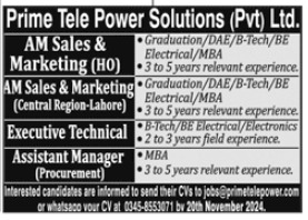 Jobs at Prime Tele Power Solutions Ltd. in Rawalpindi for 2024