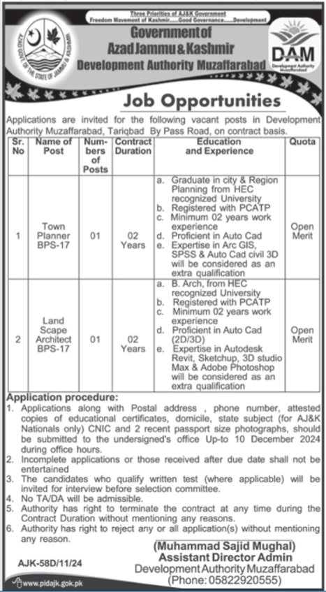 Jobs Available at AJK Development Authority